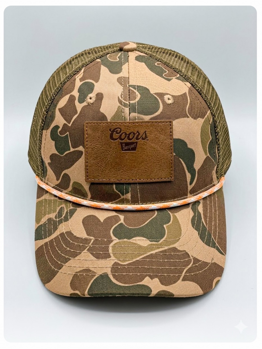 Custom Coors Banquet Duck Camo Trucker Hat Leather Patch Rope Cap One of a Kind